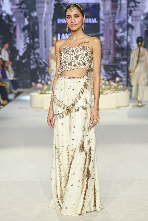 Nissa Off White Embroidered Choli With Sharara